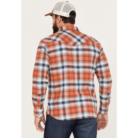 PENDLETON Wyatt Flannel Shirt Men’s XL Blue/Orange/Lt Blue Plaid Heavy Cotton - Picture 3 of 7